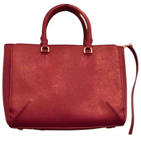 Tory Burch Satchel With Shoulder Strap Burgundy Gold Hardware - Picture 6 of 11